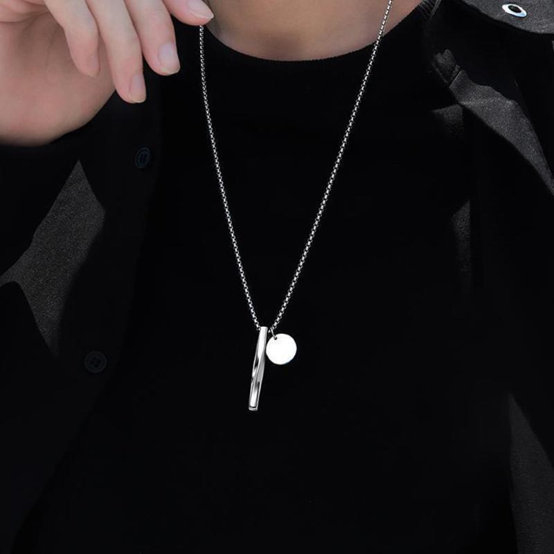 Spiral Long Rectangular Pendant Necklace Stainless Steel Vertical Bar Necklace