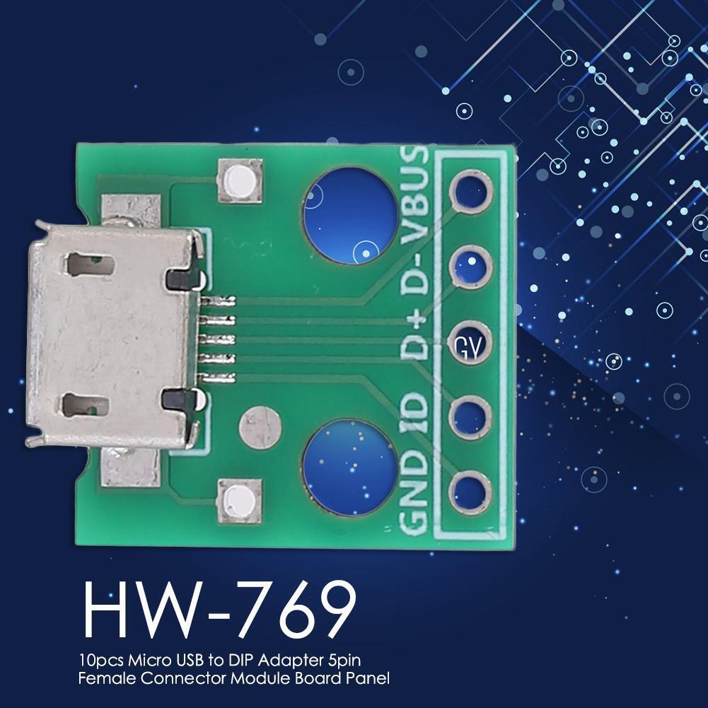 10pcs Micro USB to DIP Adapter 5pin Female Connector Module Board Panel