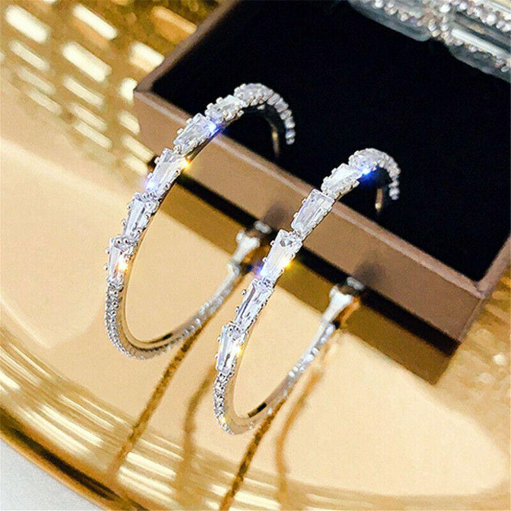 Elegant Zircon Round Hoop Earrings Drop Dangle Stud Round Shape Crystal