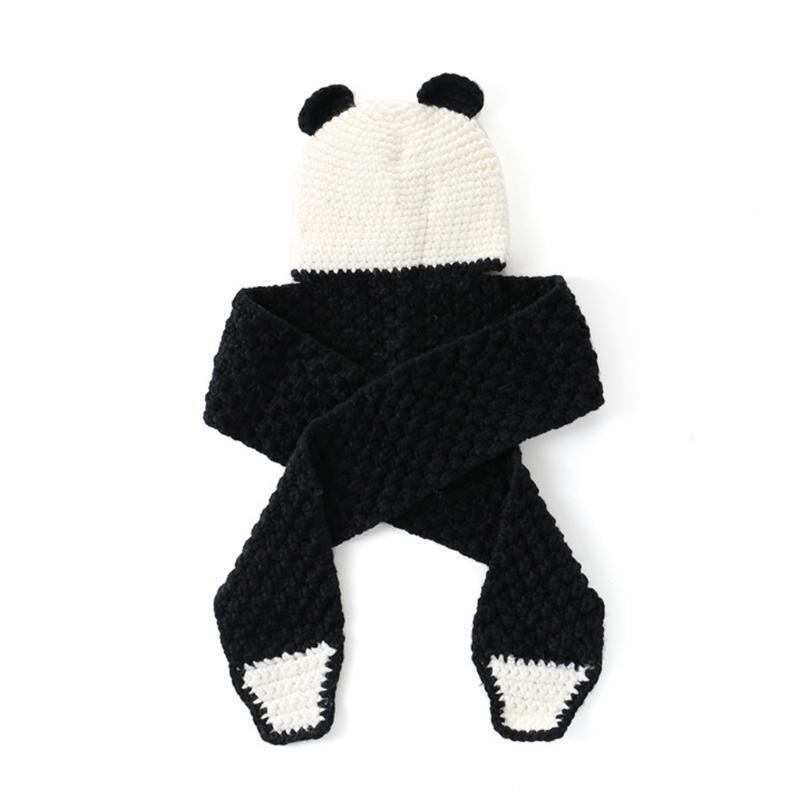 Boys Knitted Hat and Scarf Winter Color Matching Warm Fashion Panda Shape Scarf