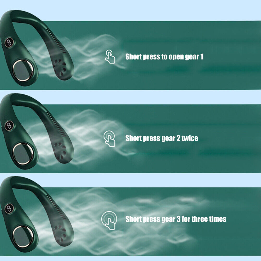 3000mAh LED Digital Air Cooling Hanging Neck Bladeless Fans (Dark Green)