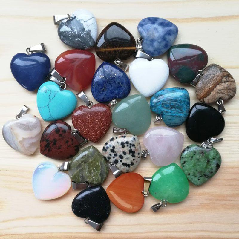 20x/Set Heart Shape Chakra Quartz Stone Pendant for DIY Bracelet Jewelry Making
