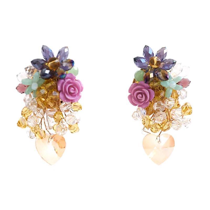 Creative Crystal Flower Beaded Earrings Eardrop Pendant Earrings for Women Girl
