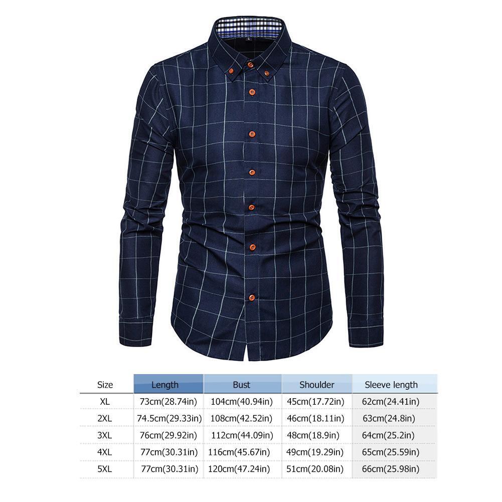 Men Plaid Cotton Shirts Spring Casual Youth Shirt Lapel Blouse (Blue)(4XL)