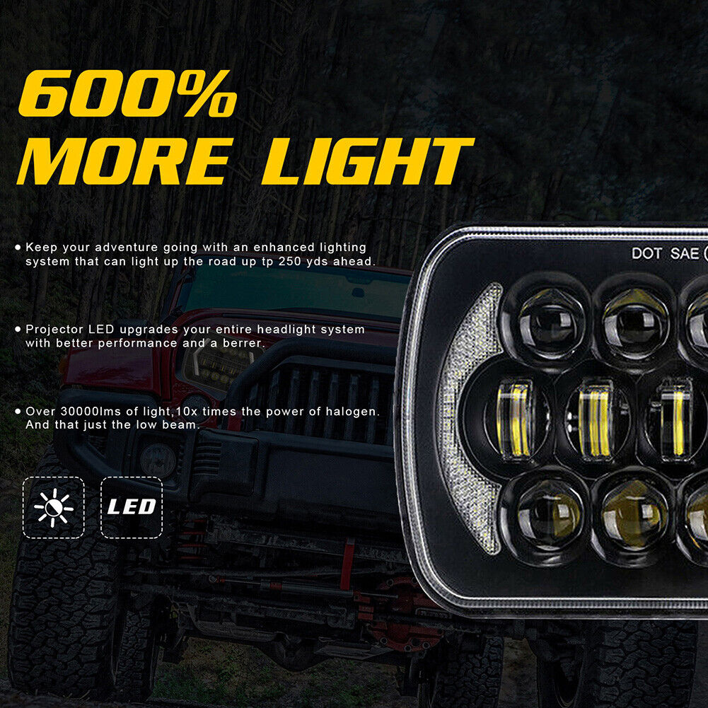 300W 5x7 7x6 inch LED Headlight Hi/Lo Beam DRL Turn Signal for Jeep Chevy