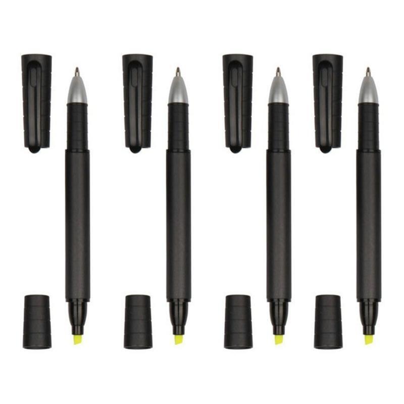 Cute 2-in-1 Marker Pen Fluorescent Yellow Chisel-tip Black Gel Pen Bullet Nib