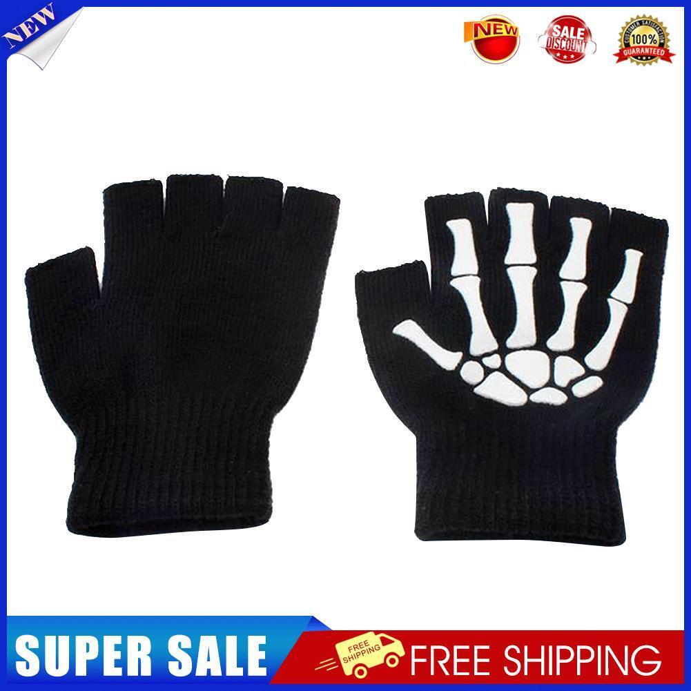 Knitting Gloves Women Men Half Finger Skeleton Cycling Mittens Hand Warmer