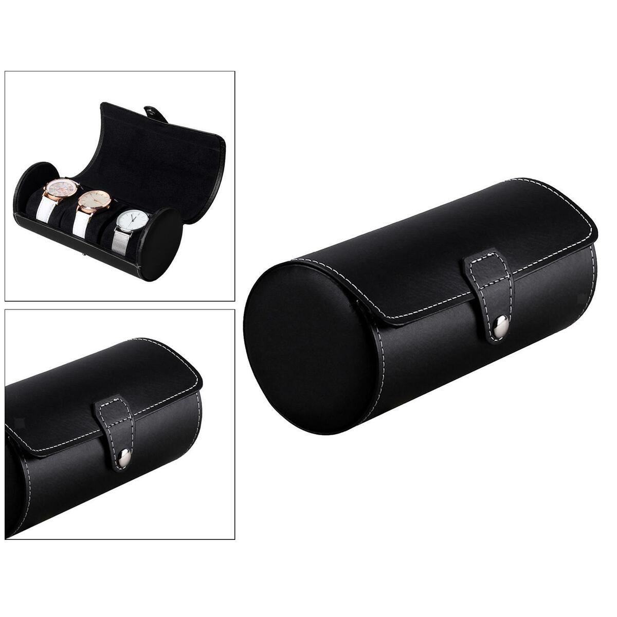 3 Slot PU Leather  Display,Cylinder Wristwatch Case Organizer