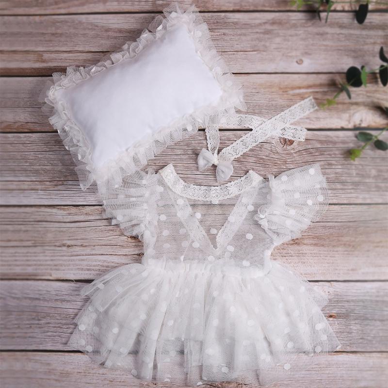 Newborn Photography Clothing Bow Headband+Dress+Pillow 3Pcs/set Baby Girl Gift