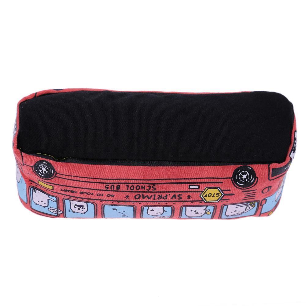 Animal Bus Canvas Pencil Bag Pen Pouch Student Stationery Organizer(Red)