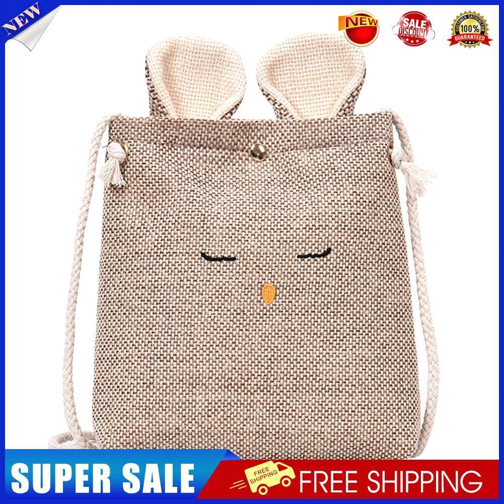 Women Rabbit Shape Cotton Linen Small Shoulder Bag Crossbody Bag(Khaki)