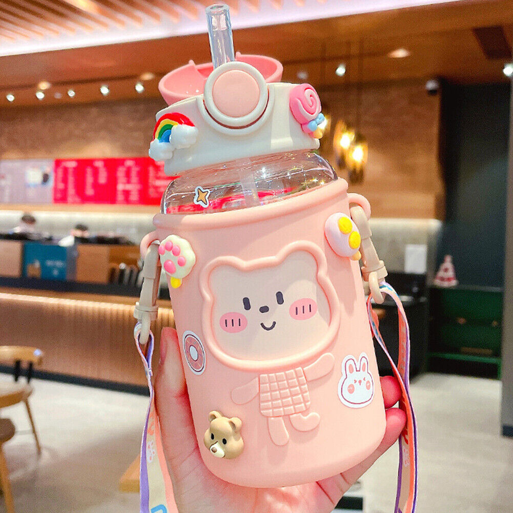 620ML Kids Water Sippy Cup with Silicone Bag Cartoon Feeding Bottle (Pink)