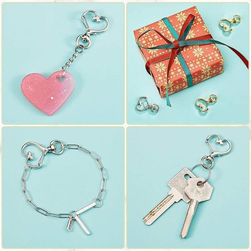 DIY 60x Lobster Heart Shape Claw Clasps Key Ring Chain Metal Lanyard Gift Family