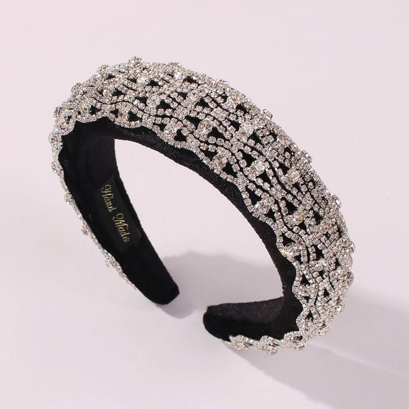Sponge Padded Jewelry Headband Glitter Wavy Rhinestone Chain Velvet Hair Hoop