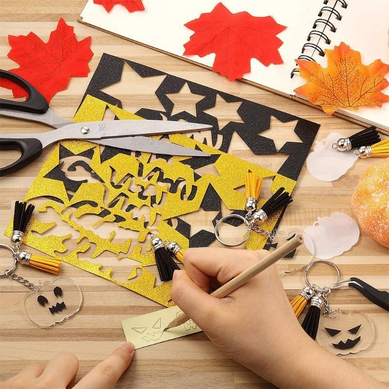 Acrylic Keychain DIY Accessories Halloween Pumpkin Acrylic Keyring Tassel Set