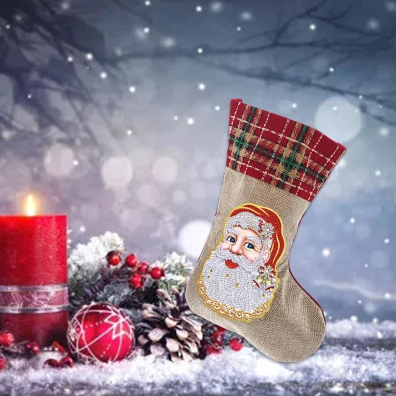 Christmas Stocking Santa Claus Head 5D Rhinestone Painting Embroidery DIY Crafts