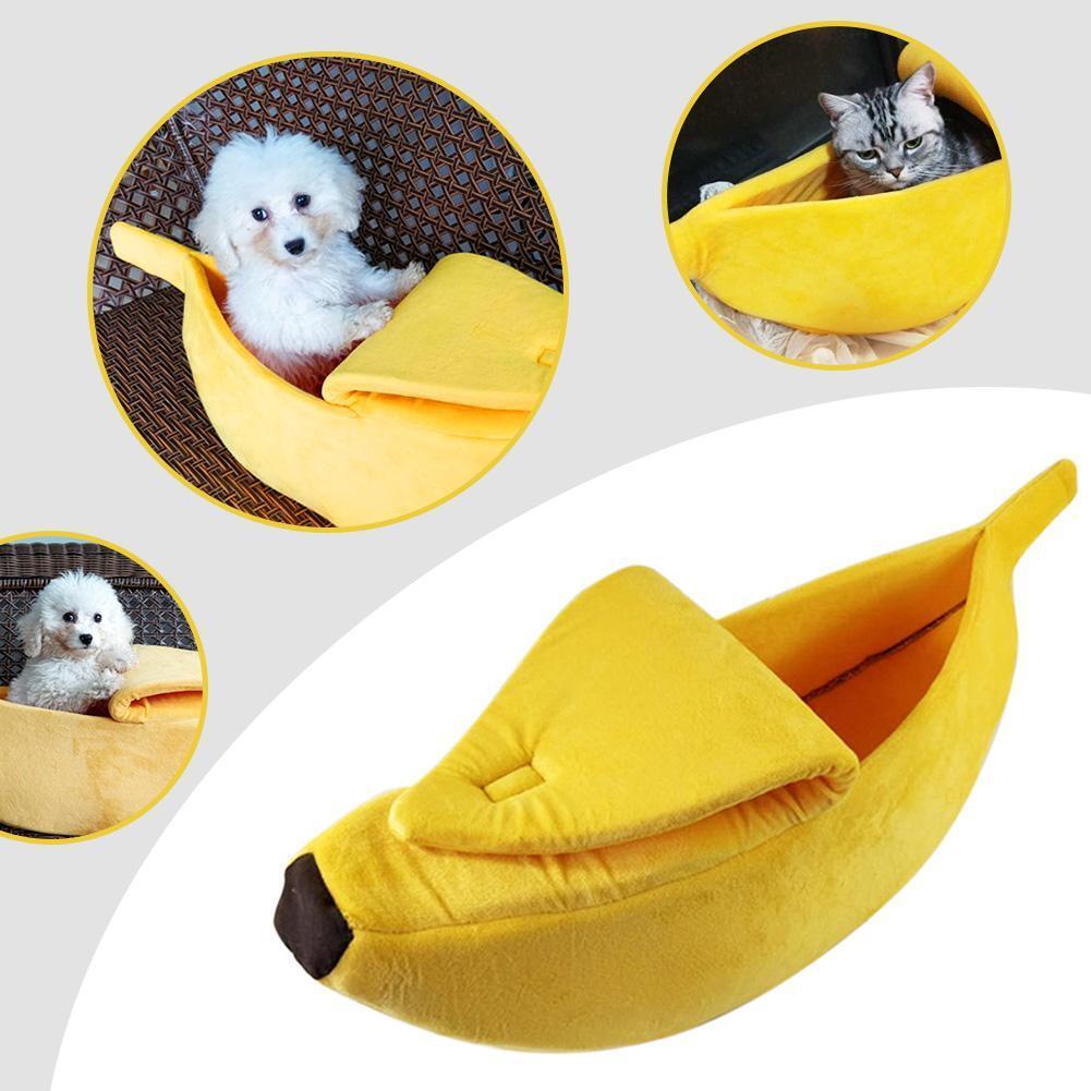 Cute Banana Shape Pets Bed House Warm Cat Nest Dog Mat Kennel (Yellow M)