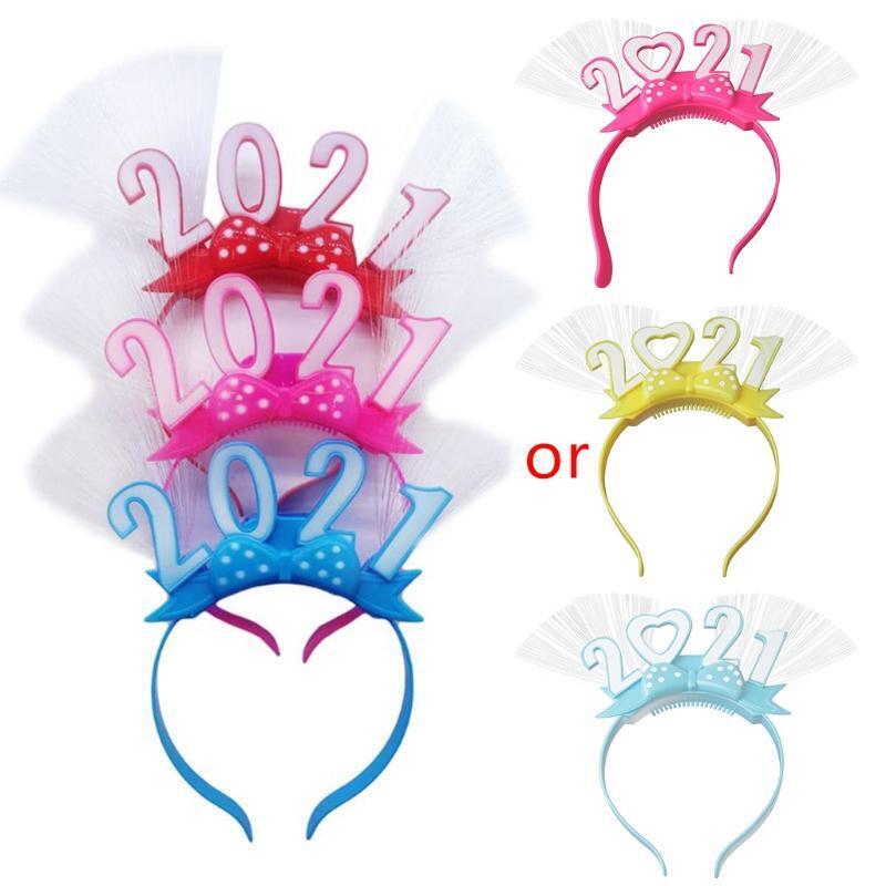 2021 LED Light Up Fiber Optic Headband New Year Hair Hoop Glowing Party Favors