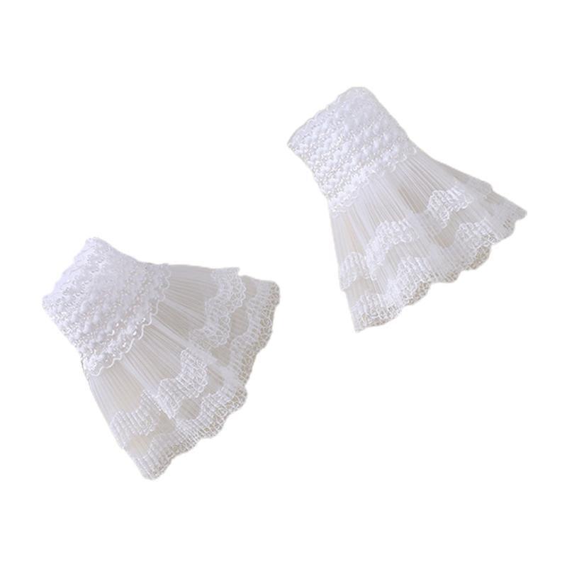 1 Pair Women Girls Flared Sleeves Layered Lace Pleated Ruched False Cuffs