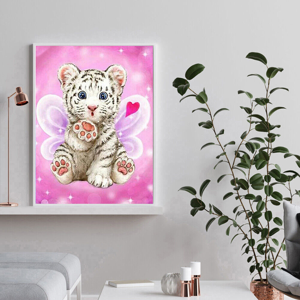 Cartoon Tiger Full Drill Round Diamond Painting DIY Mosaic Kit for Bead Art