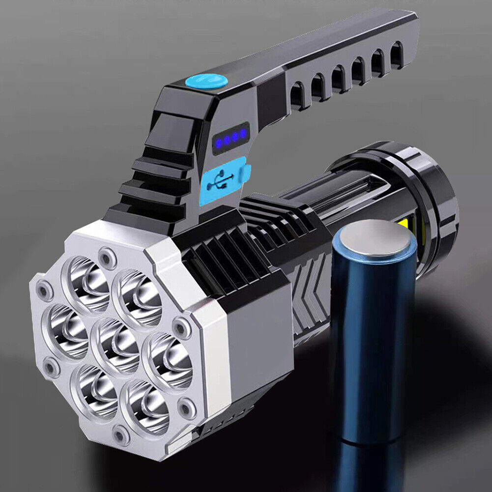 7LED+COB Portable Flashlight USB Rechargeable Camping Torch Searchlight