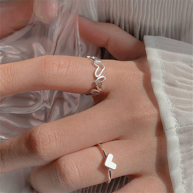 Hollowed Heart Shape Open Ring Set Design Cute Fashion Love Jewelry For Women