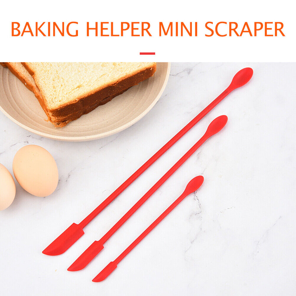 3pcs Mini Silicone Double Headed Spatula Set Cooking Jam Tip Scrapers (Red)