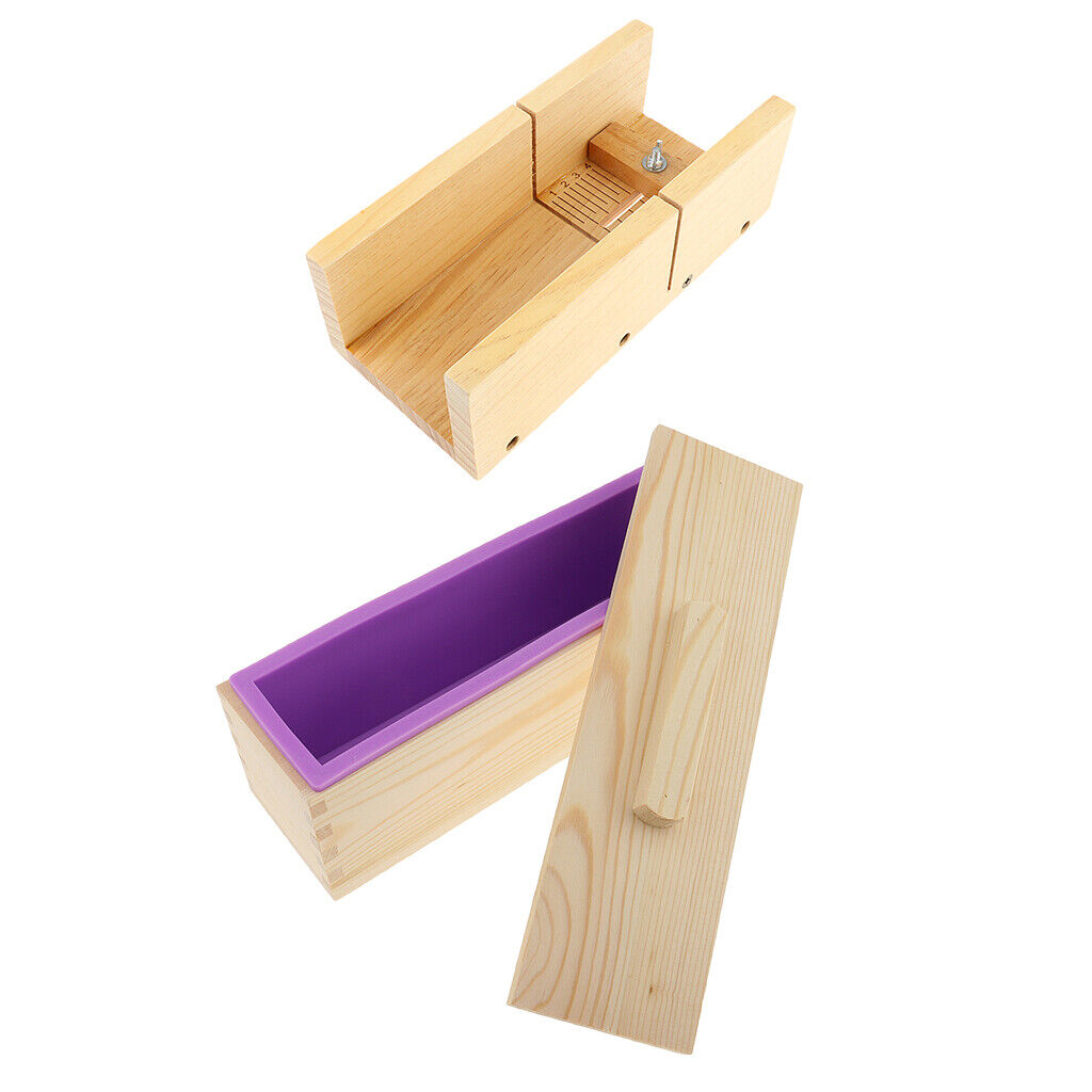 Adjustable Wooden Soap Loaf Cutter Box and Rectangle Silicone Soap Mold with