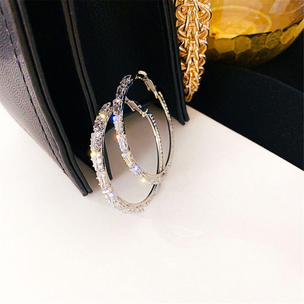 Elegant Zircon Round Hoop Earrings Drop Dangle Stud Round Shape Crystal