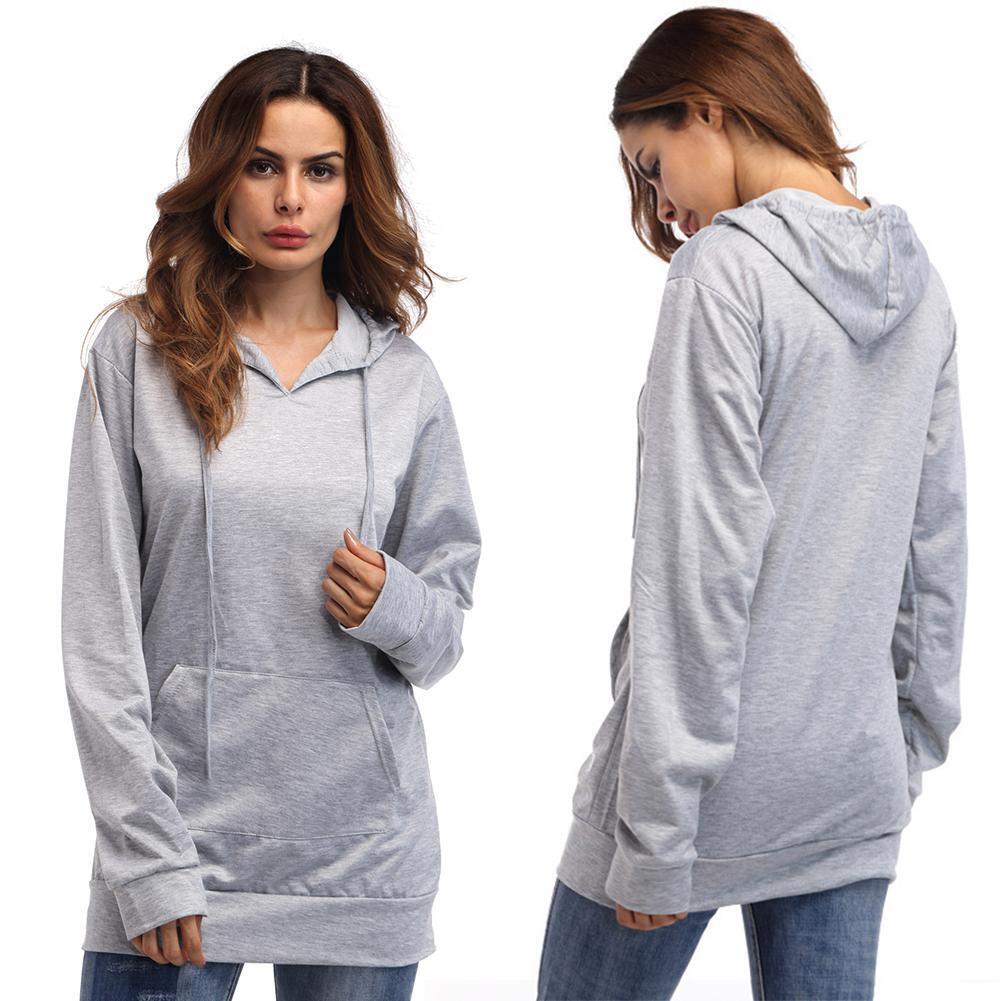 Cotton Pure Color Loose Hoody Female Pullover Long Sleeve Women Hoodie (XL)