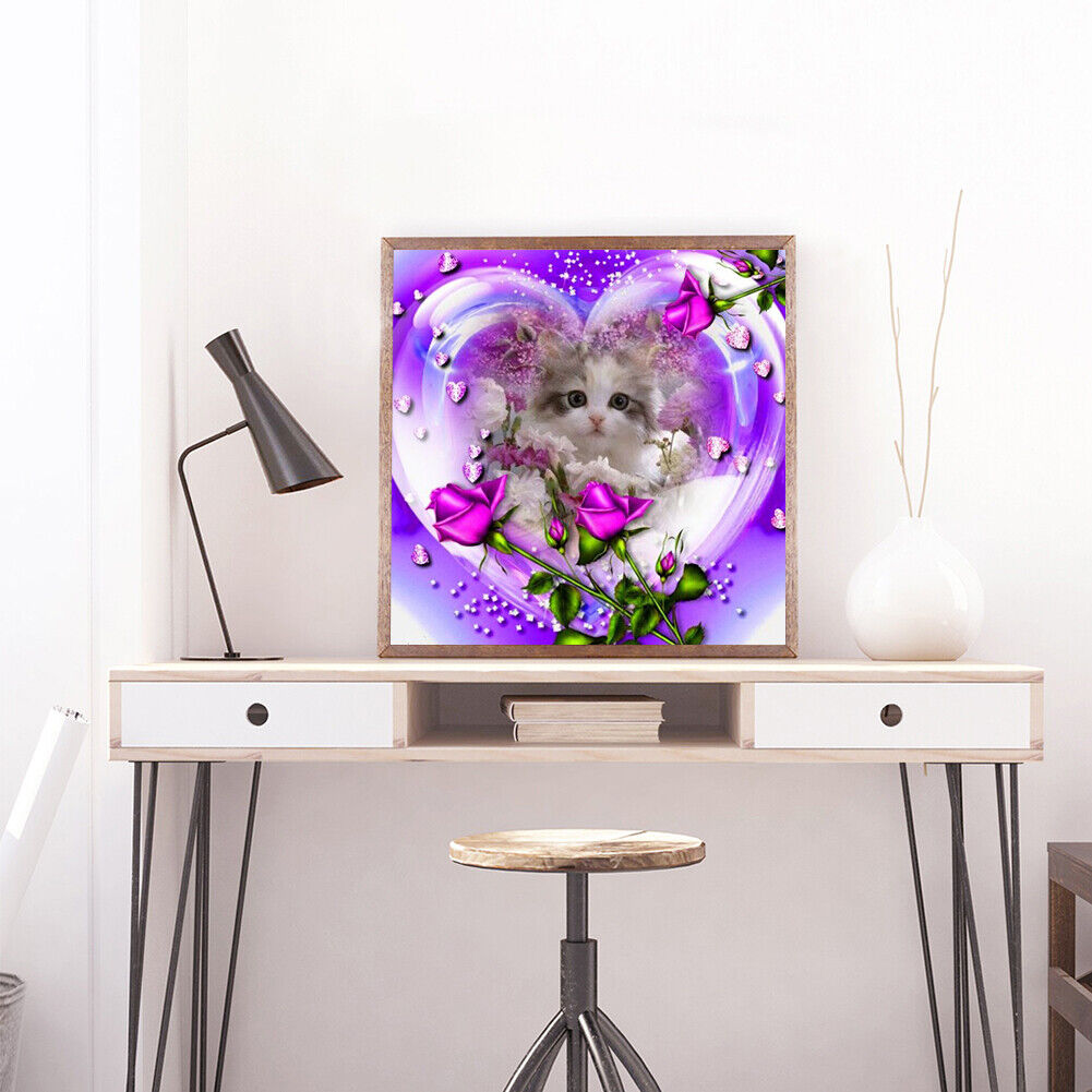 DIY Rose Cat Full Drill Round Diamond Painting Mosaic Picture for Bead Art