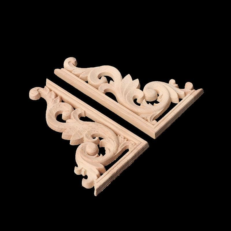 1Pair Wood Carved Corner Onlay Applique Frame Decor Furniture Craft Unpainted