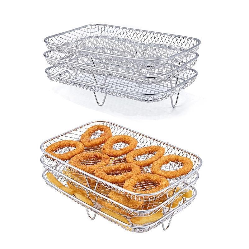 Stainless Steel Air Fryer Rack Versatile Grilling Holder 3 Layer Stand Outdoor