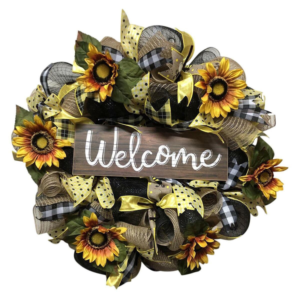 13.78inch Sunflowers Wreath Floral Wreath for Festival Celebration Wedding