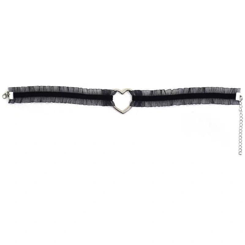 Heart Link Collarbone Chain Clavicle Necklace Gothic Lolita Lace Collar Choker