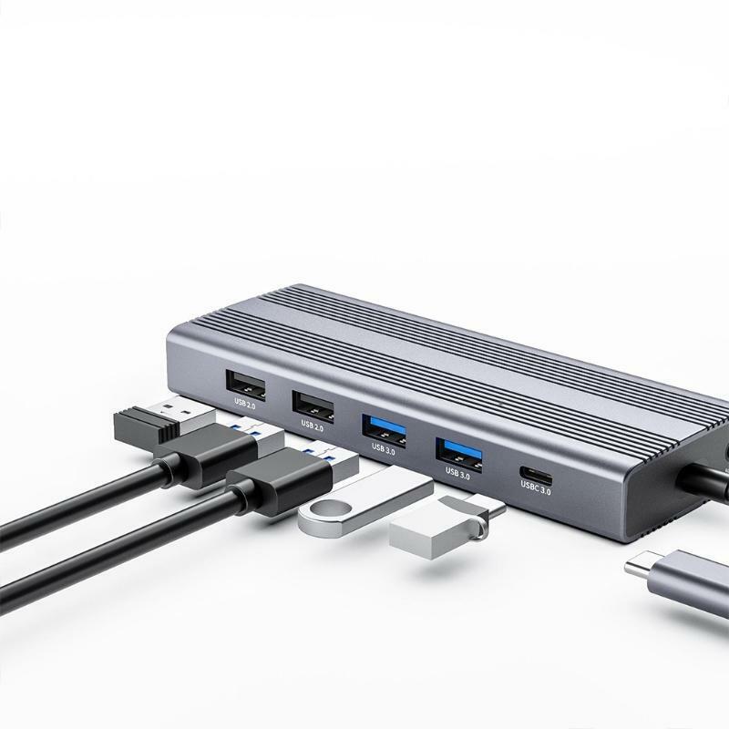 12-Port Portable 3.0 USB C Hub Support 4K 30Hz Video Transmission for Mobile HDD