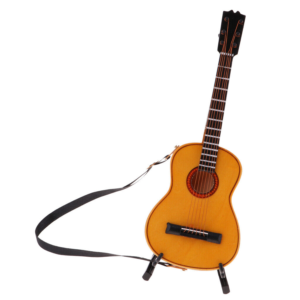 1/6 Scale Handcrafted Wooden Folk Electric Guitar  With Display Stand
