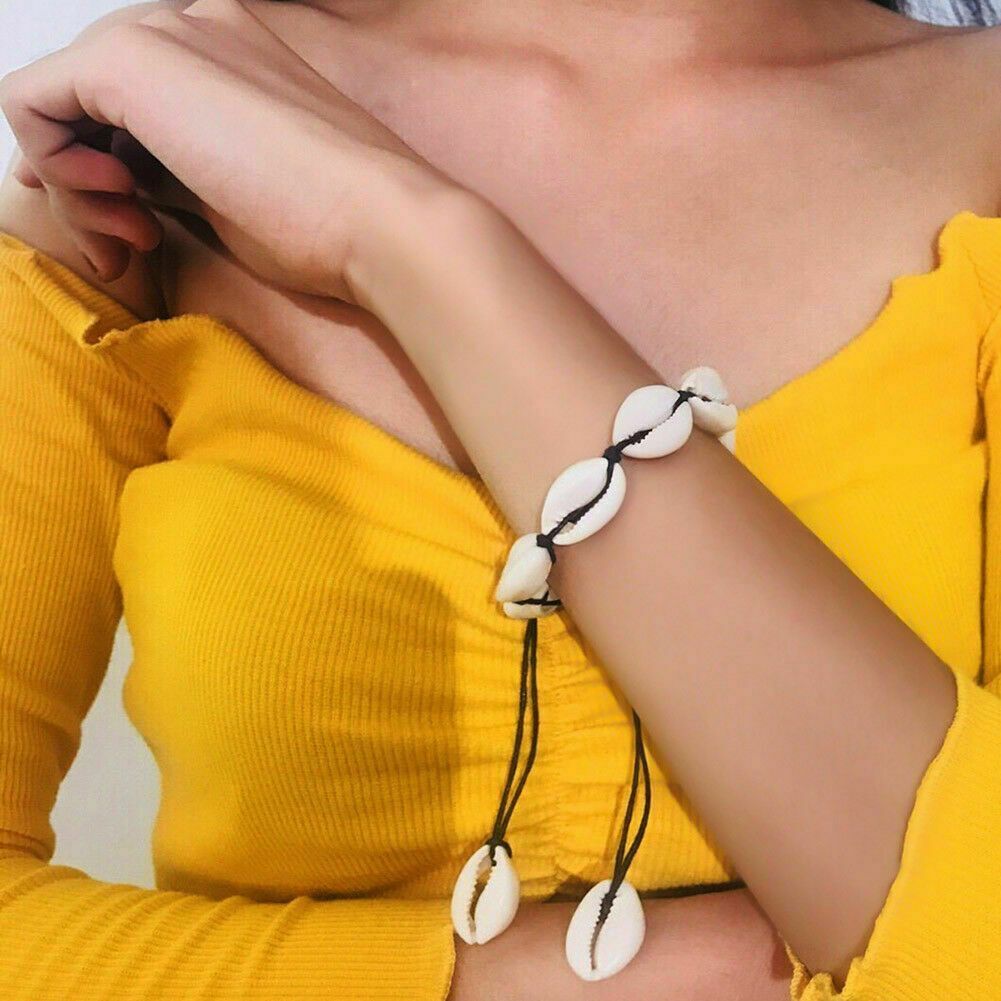 Summer Beach Adjustable Handmade Braided Shell Bracelet Foot Chain Cowrie Ankle