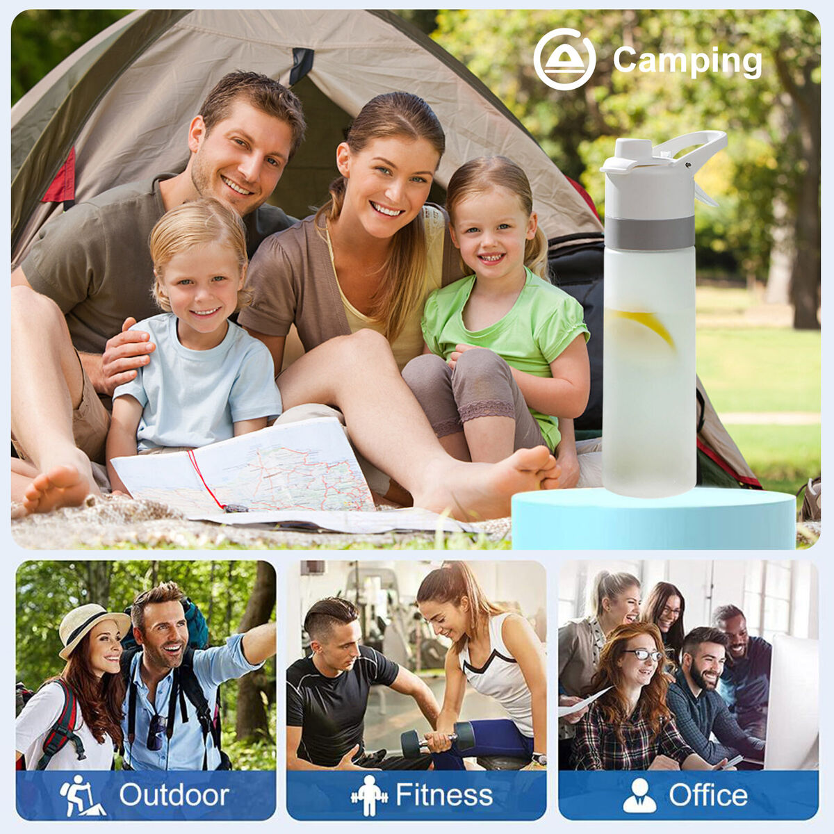 Frosted Water Bottle - Leakproof & Portable Gradient Color Bottles (White)
