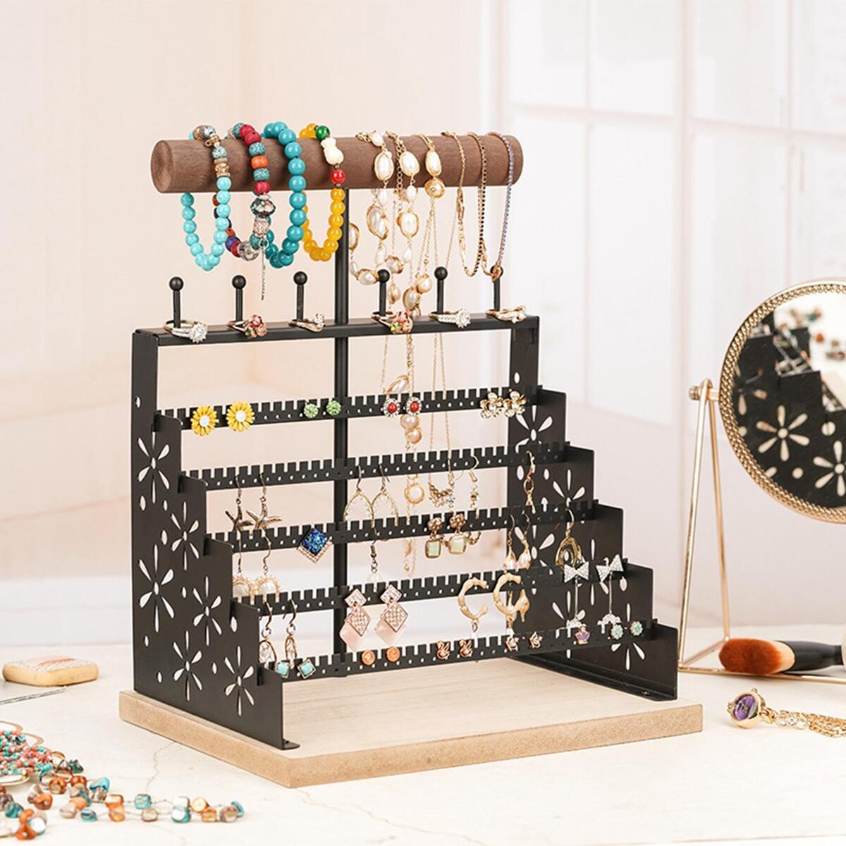 Earring Bracelet Hanging Jewelry Organizer Stand Rack -Black