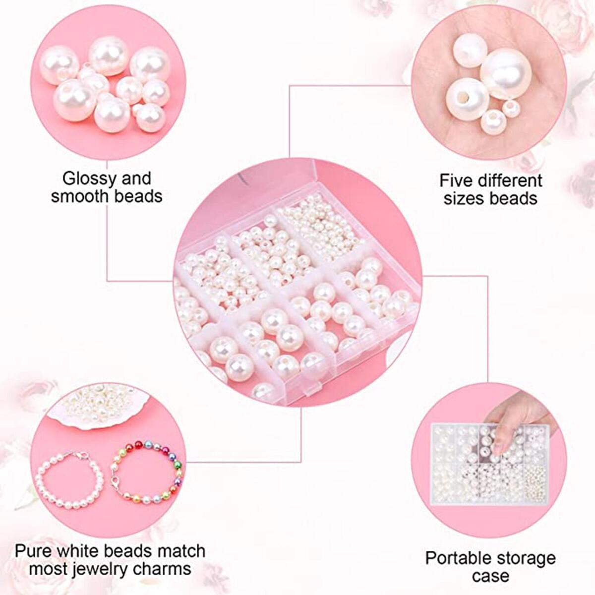 Paquet de 470 Perles En   Trou 4 Mm 6 Mm 8 Mm 10 Mm 12 Mm
