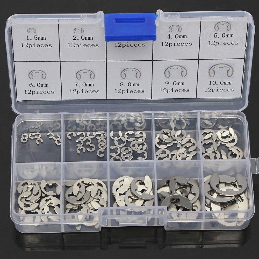 120Pcs 304 Stainles Steel E-Clip Retaining Circlip Assortment Kit 1.5mm to10mm@