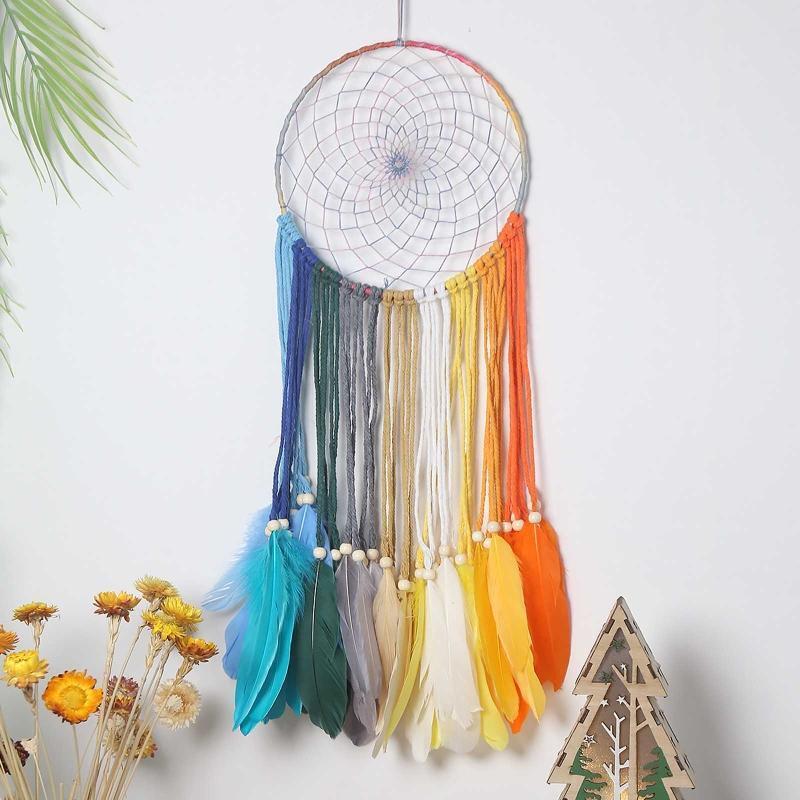 Colorful Dream Catchers Handmade Feather Native American Circular Net for Kids