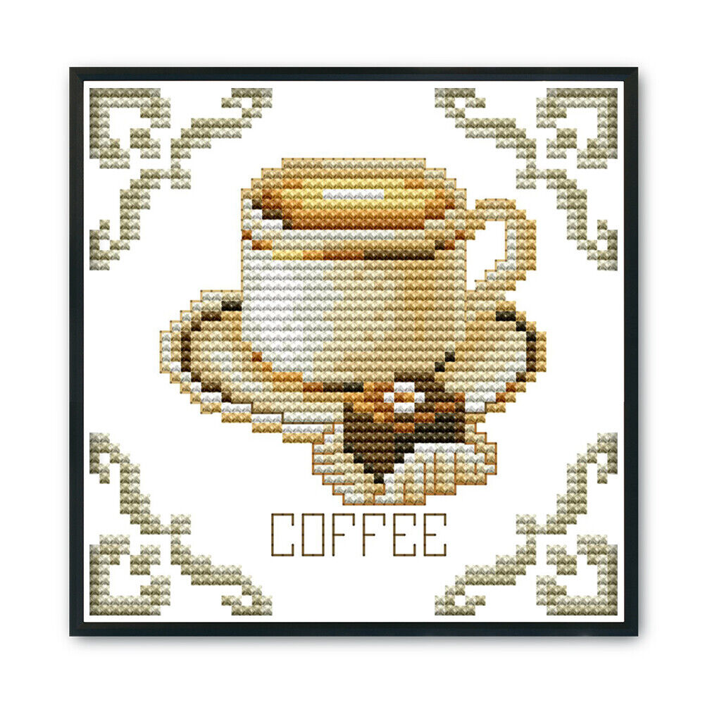 Cross Stitch 14CT Stamped Canvas DIY Embroidery Kits (J312 Coffee Dessert)