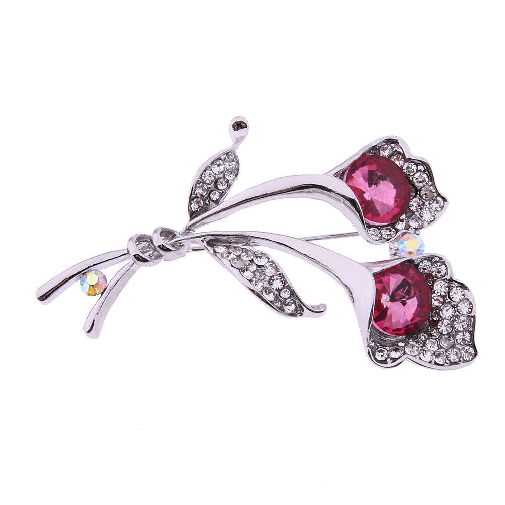 Alloy Bouquet with Diamond Dinner Party Brooch 30*61mm (Pink)