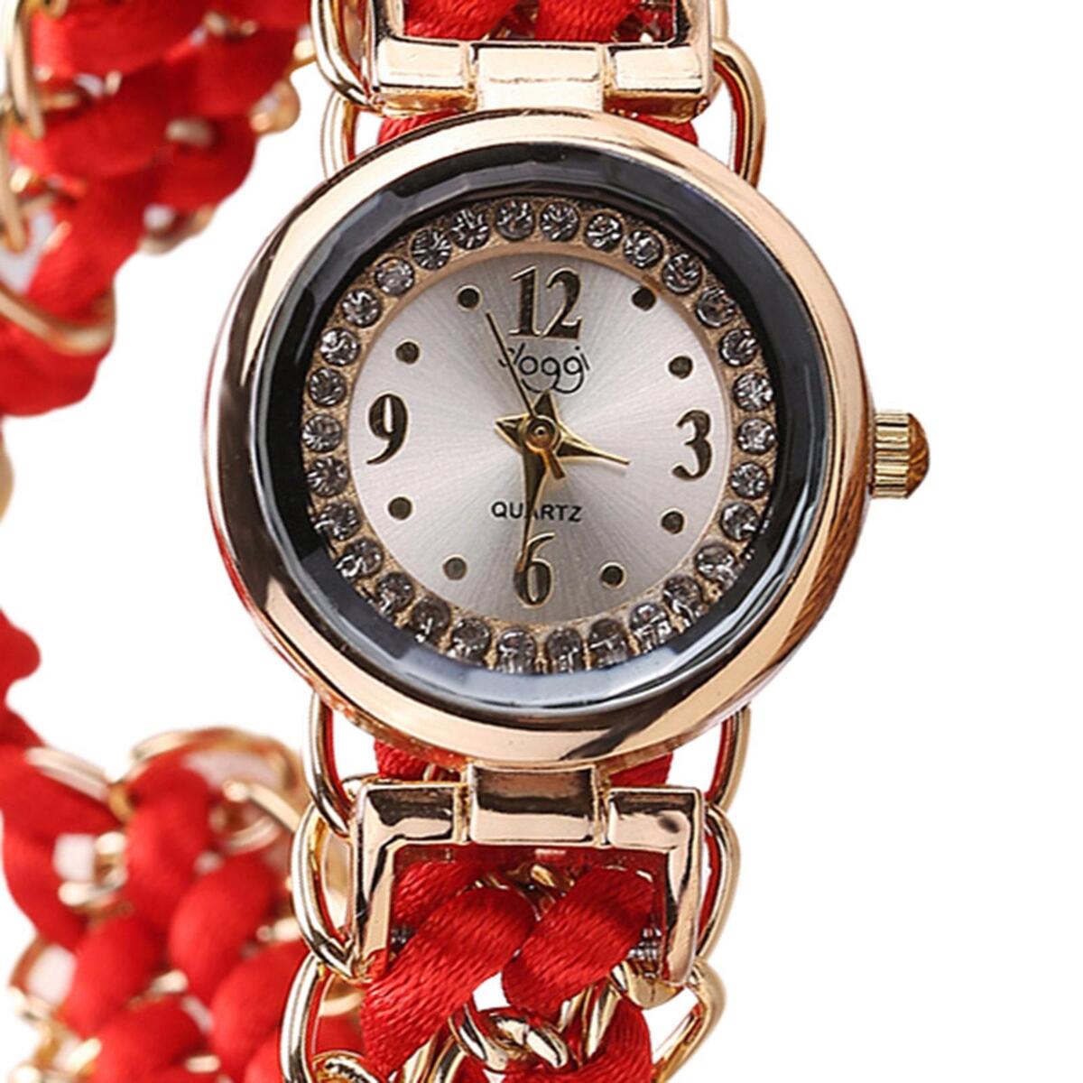 2Pcs Diamond Lady Quartz Watch Women Braided Rope Band Wrist Watch Gifts