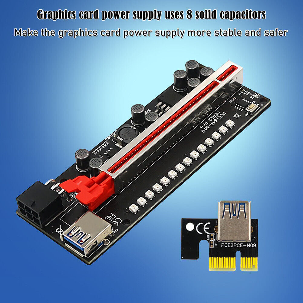 Ver12 Pro PCIE 1X to 16X Riser Graphics Card Extension for Bitcoin Mining