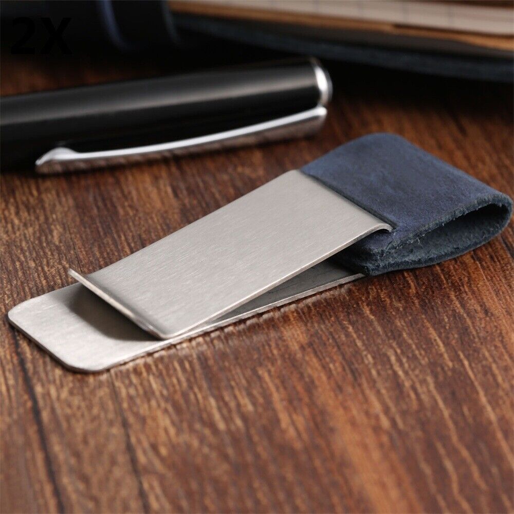 2 Set Blue Leather Pen Holder Organizer Clip For Notebook Diary Journal Passport