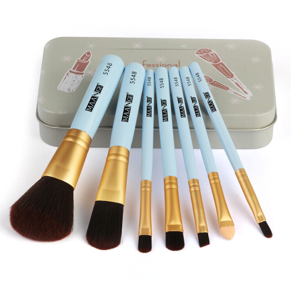 Portable 7pcs/Set Pro Makeup Brushes Foundation Eye Face Cosmetic Tool/Blue