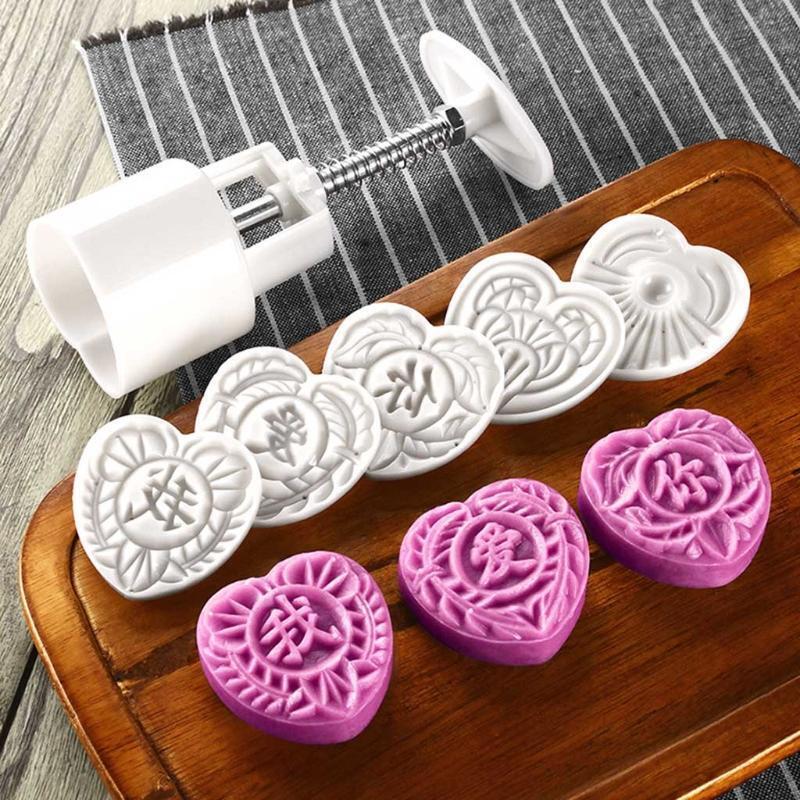 Heart Flower Shape Moon Cake Mould Hand Pressure Cookies Cutter Smooth Enjoy Fun